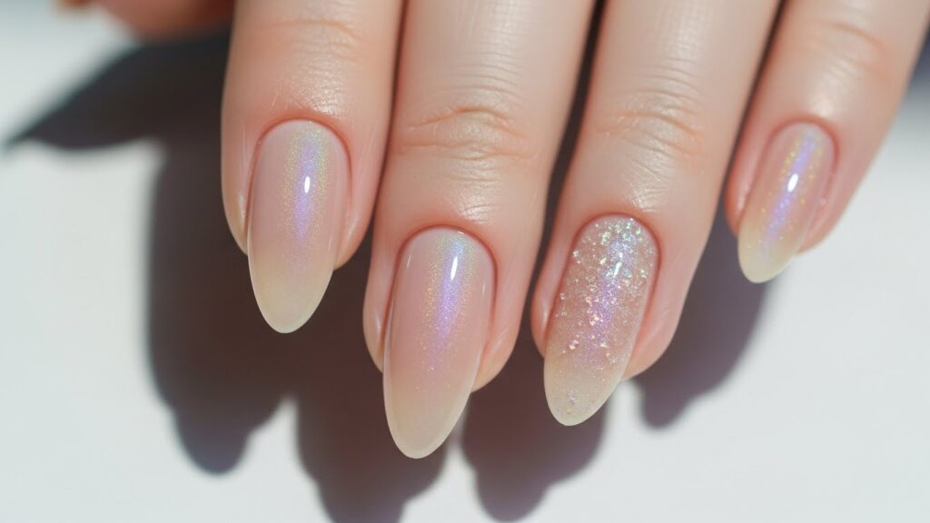 Soft pink minimal winter nails with matte finish and modern aesthetic.