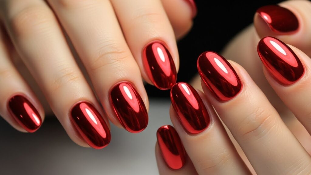 Red Chrome Christmas Nails