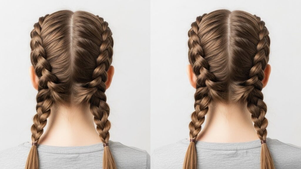 Two braids hairstyle for school, playful and neat look.