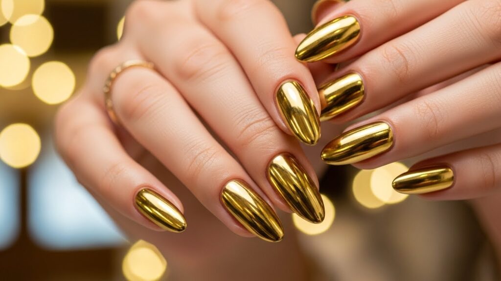 Gold Chrome Gel Nails