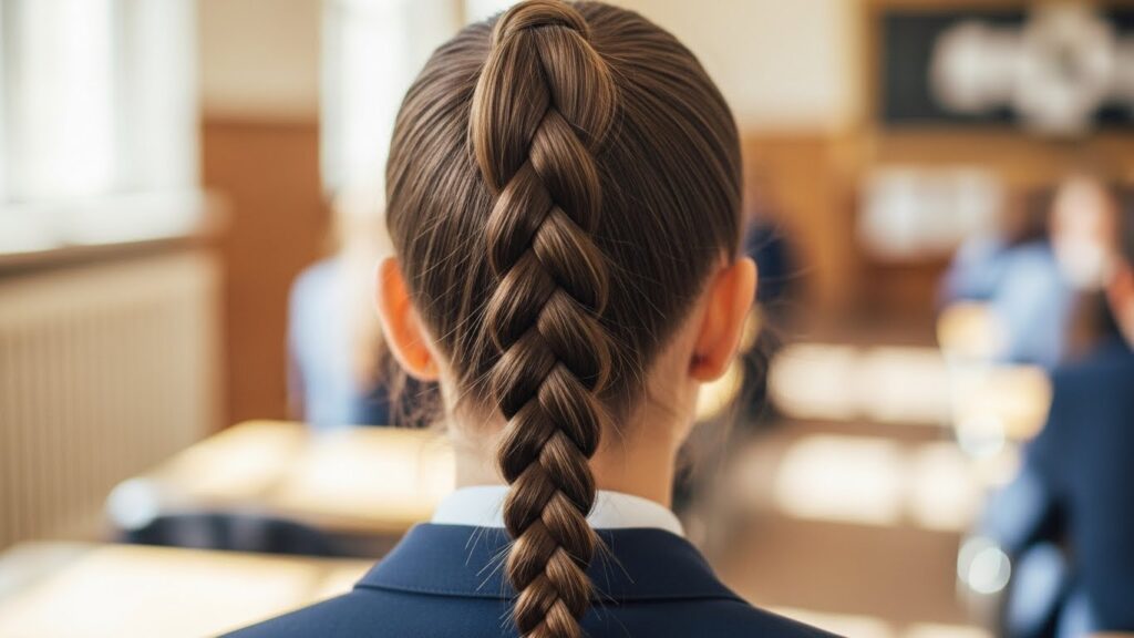 Side braid hairstyle for school, simple and cute.