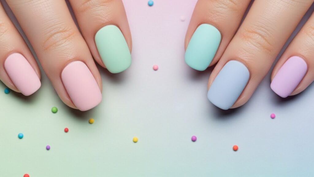 Pastel polka dot nails, perfect for students.