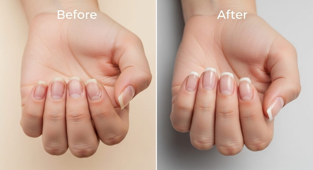 Before and after gel nail polish removal results