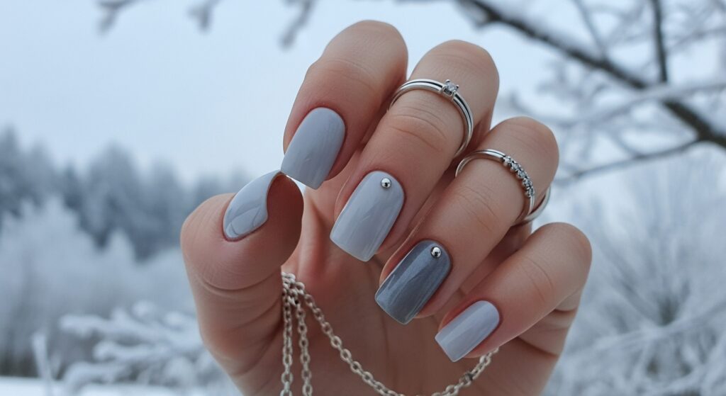 Icy Grey Short Nails