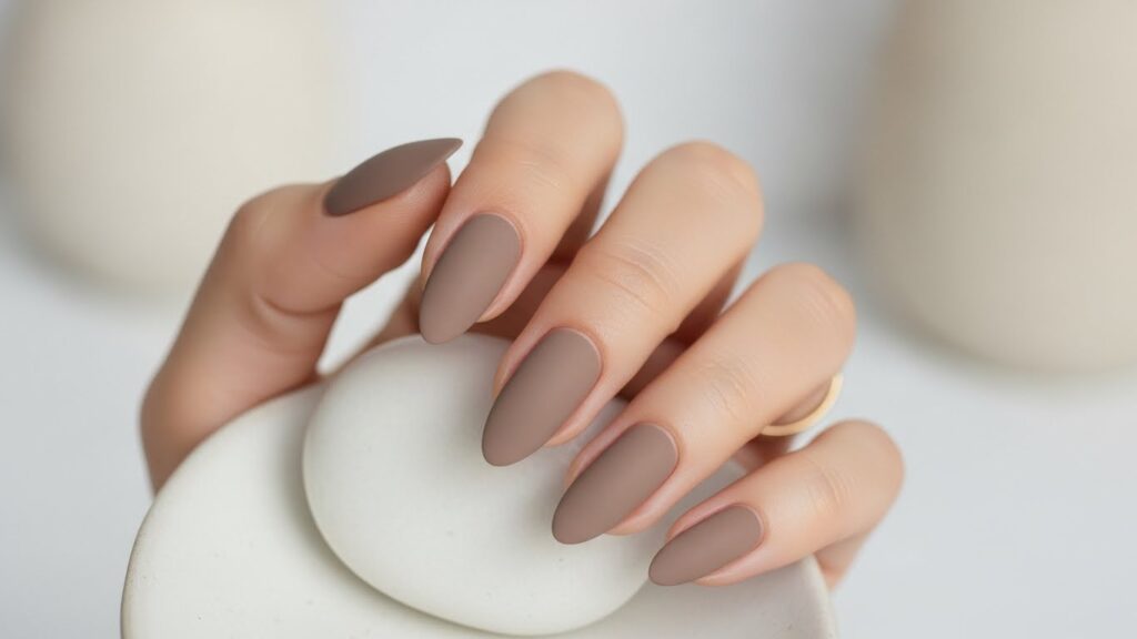 Taupe almond nails for fall 2025