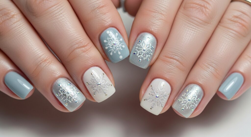 Snowflake Accent Short Nails
