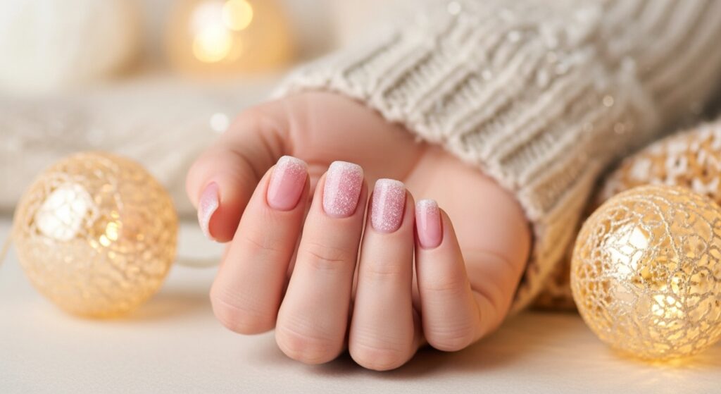  Soft Pink Frost Short Nails