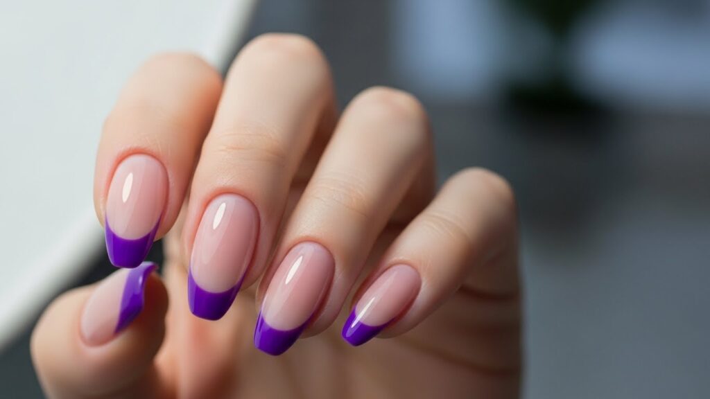 Classic violet French tip nails for winter.