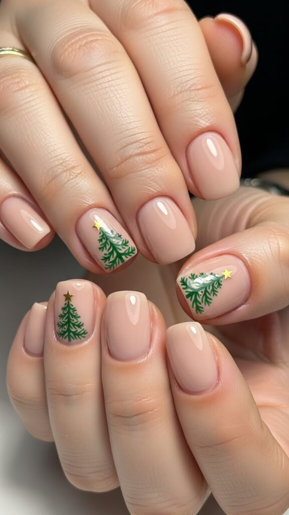 Christmas tree accent nail design 2025