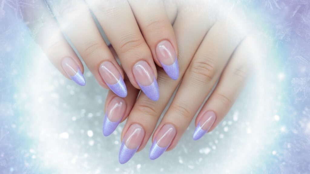 Lavender frost French nails with winter effect