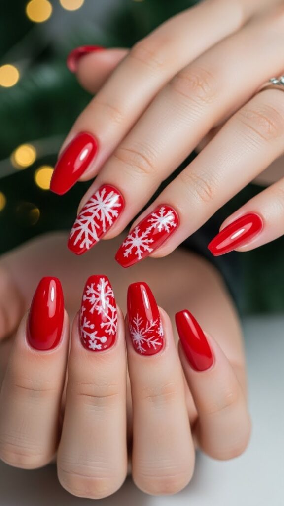Classic glossy red Christmas nails 2025