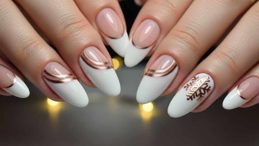 Double-line French tip design for Christmas 2025