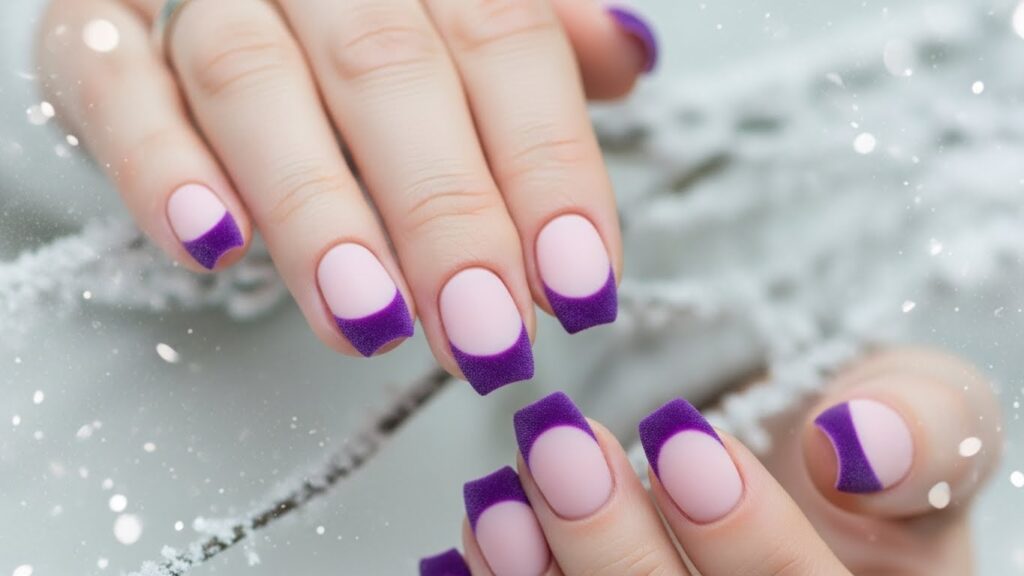Violet velvet French tip nails