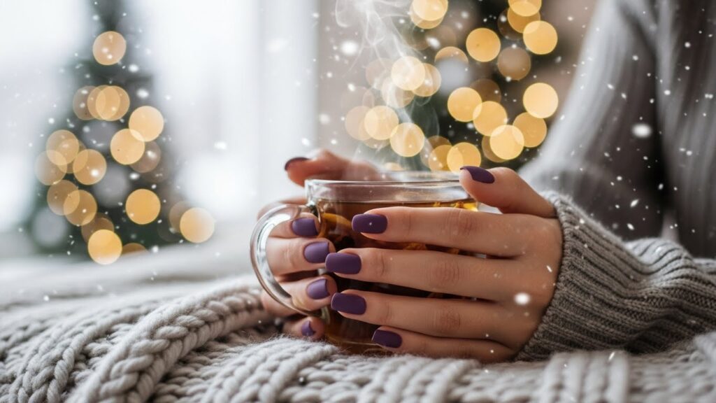 Matte violet French nails for winter.