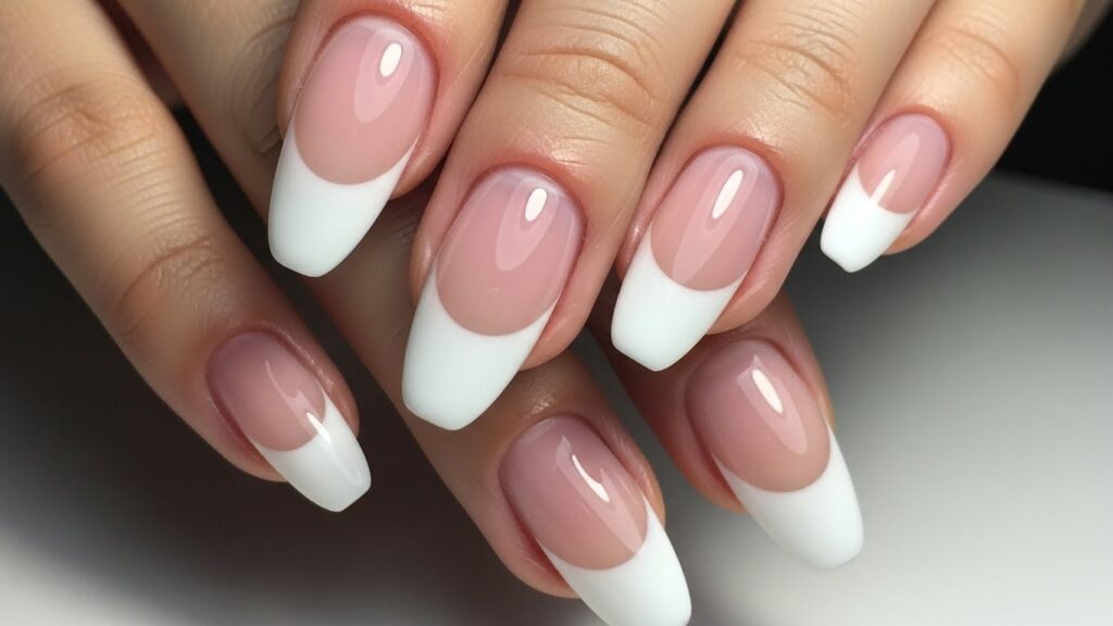 Classic white French tips with natural glossy base