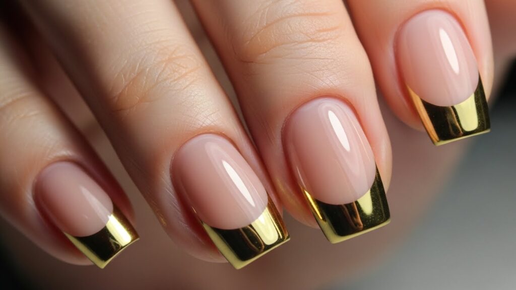 Gold chrome French tip nails