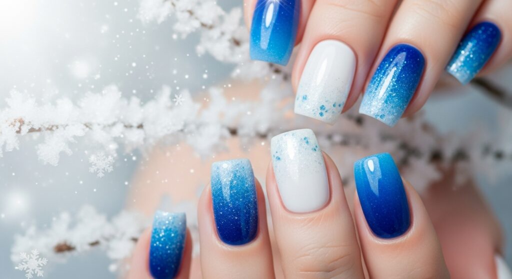  Blue Frost Ombre Short Nails