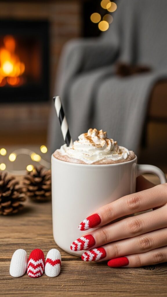 Sweater texture Christmas nails 2025.