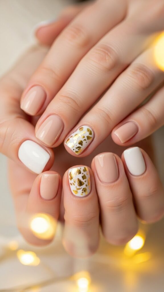 Gold foil Christmas manicure 2025