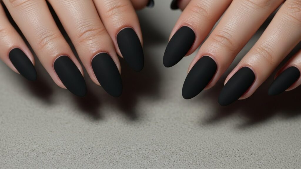 Matte black nails with soft texture