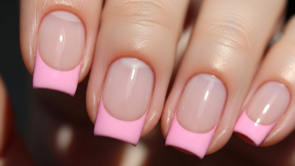 Pink French tip nails with cute soft pink edges.