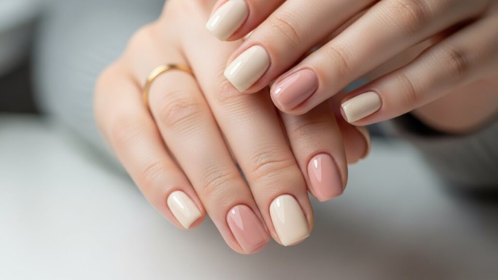 neutral nail colors soft pink and off white