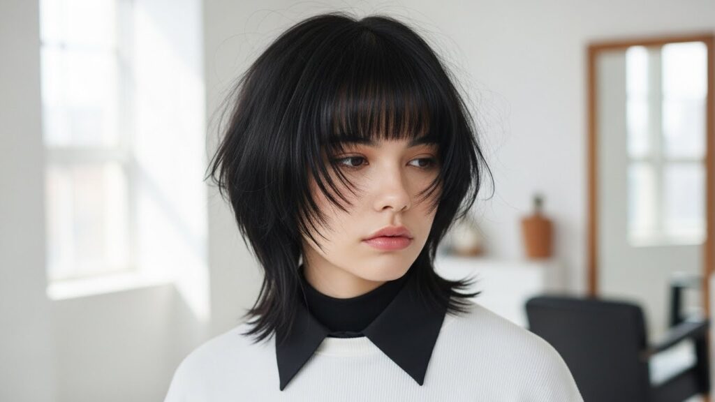 Short wolf cut with shaggy layered texture.
