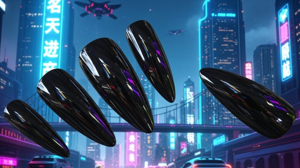 Black chrome metallic nails