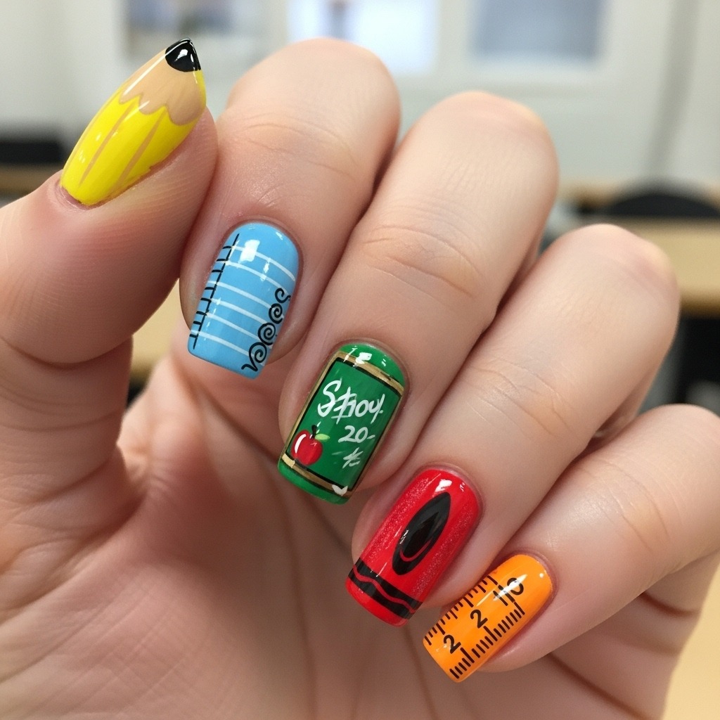 Color Block Nails Inspired by School Supplies