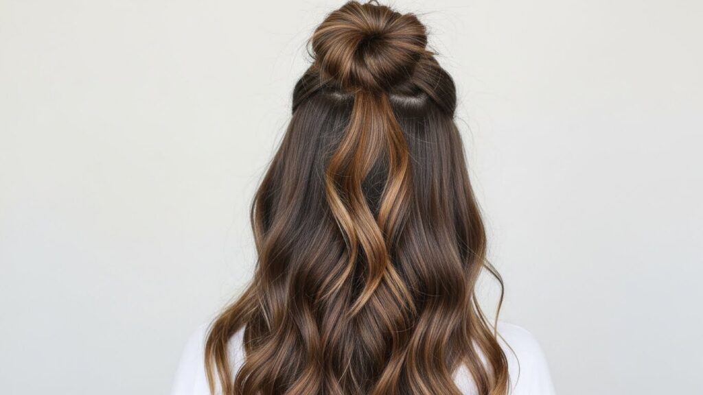 Half-up easy hairstyle with soft waves