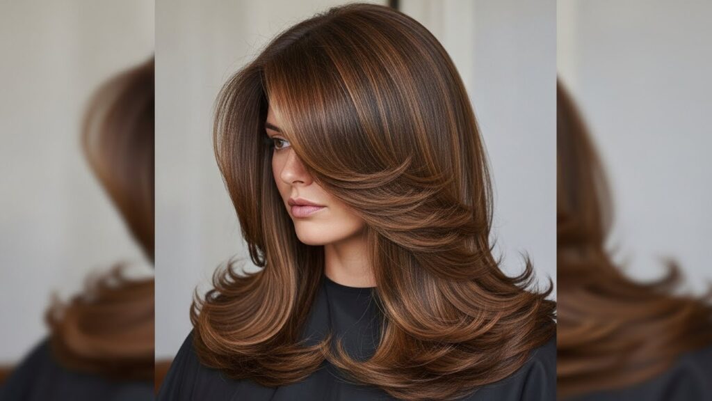 Classic long layered haircut with smooth finish.