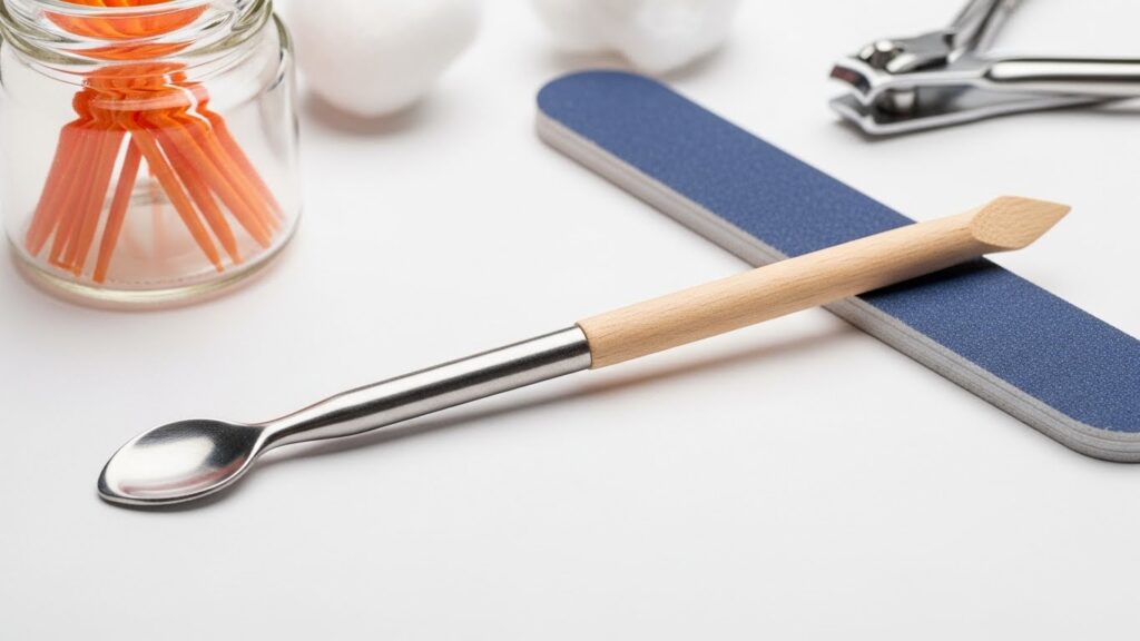 Metal cuticle pusher used to push back cuticles.