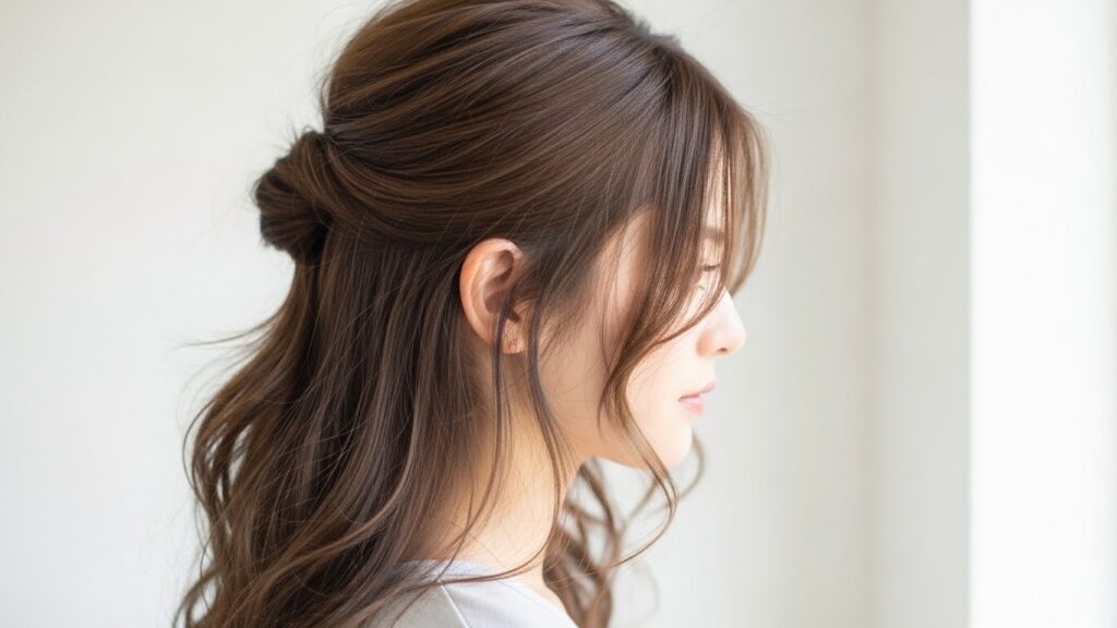 Half-up easy hairstyle with soft waves