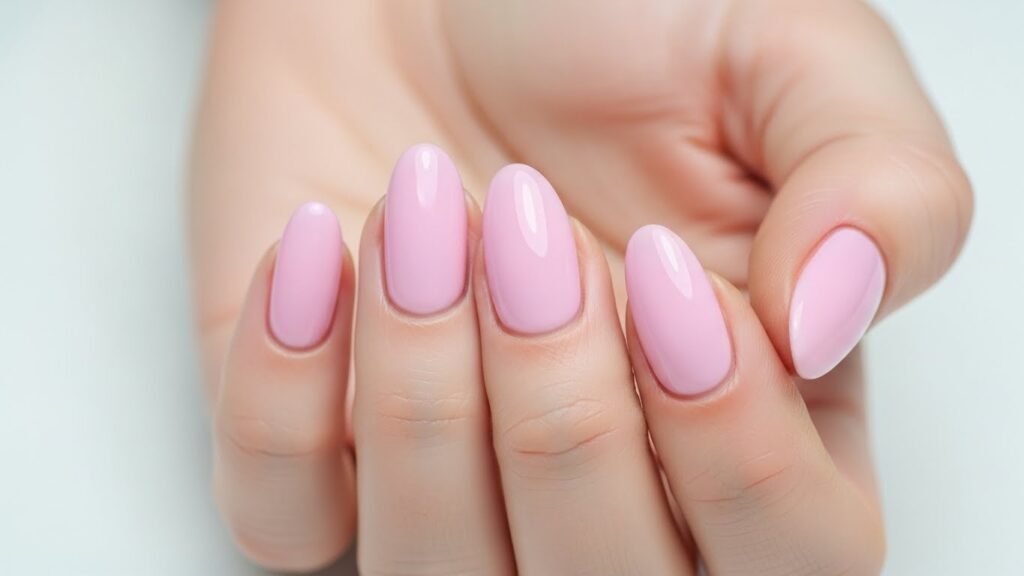 Baby pink glossy nails with soft and simple look