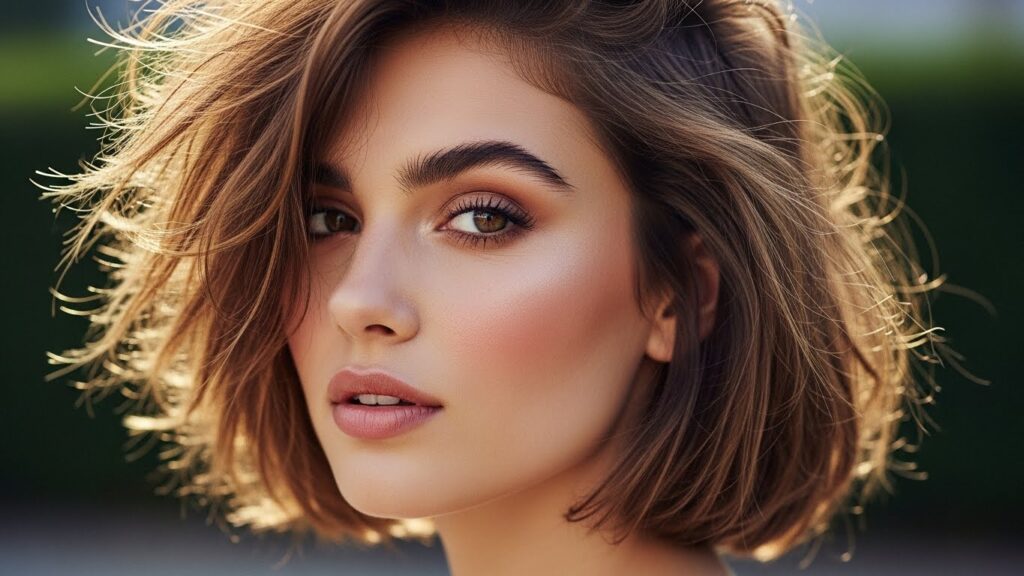 Short messy textured hairstyle.