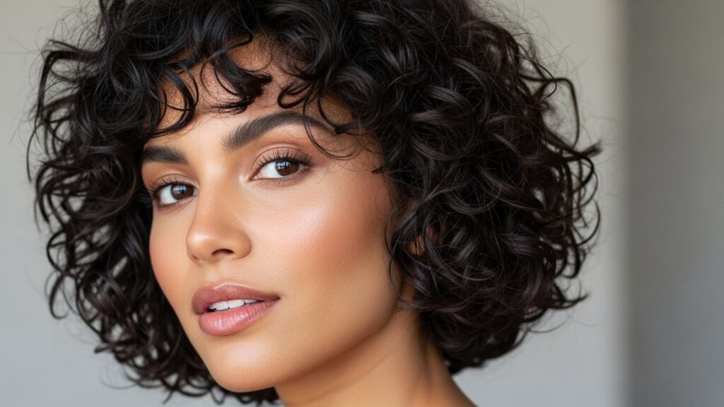 Short spiral curly hairstyle.