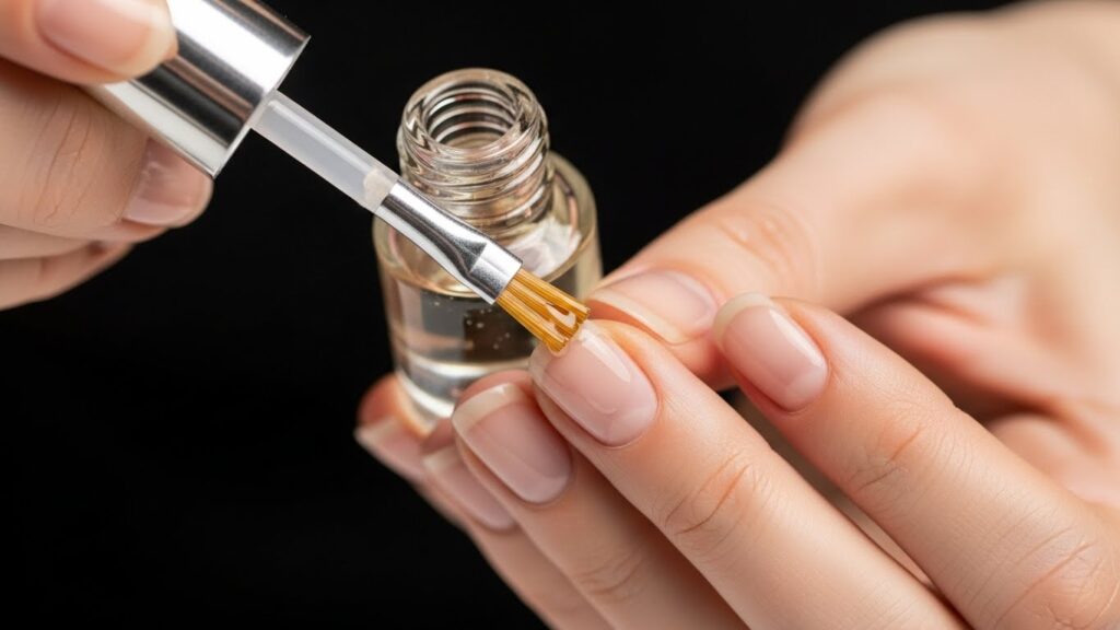 Close-up of hands applying cuticle oil for soft and healthy cuticles.