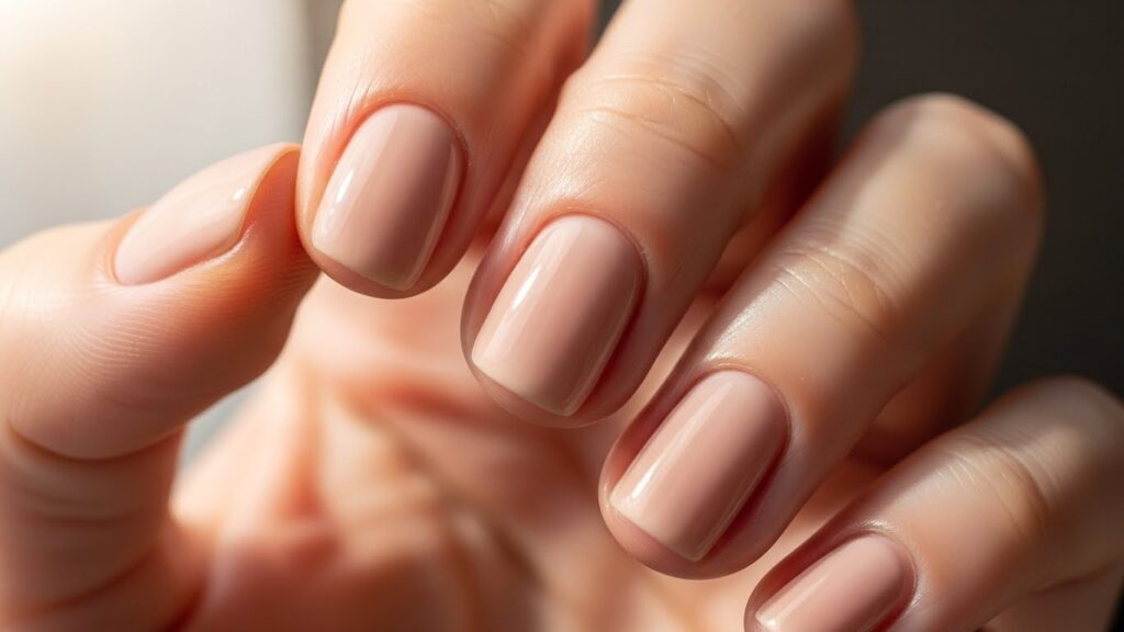 Short round nail shape with naturally curved edges.