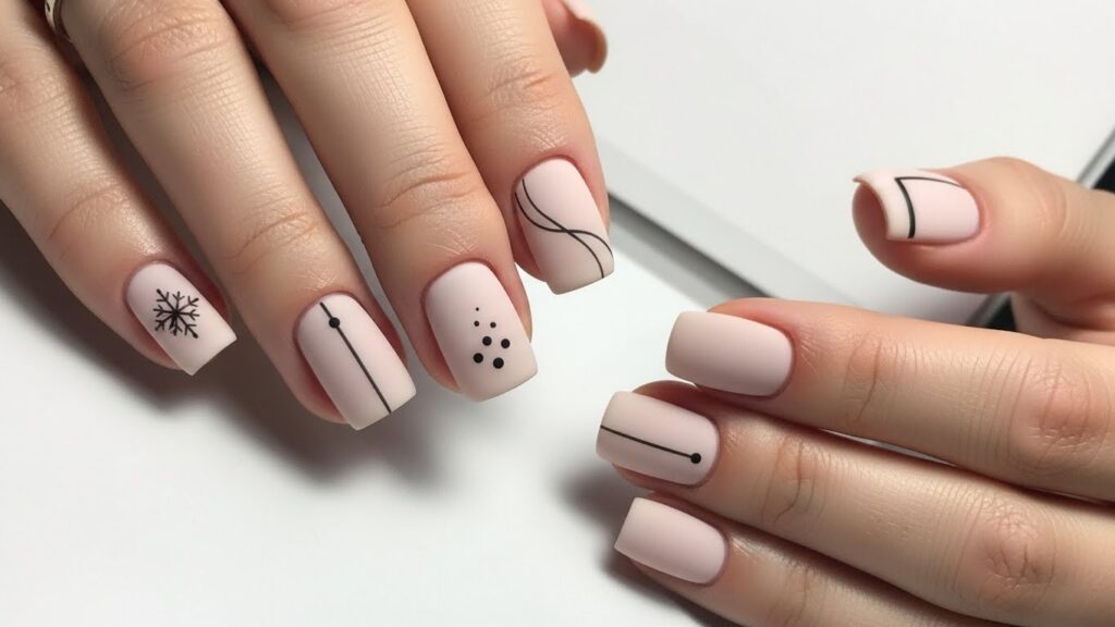 Minimal line art short winter nails for winter 2025–2026