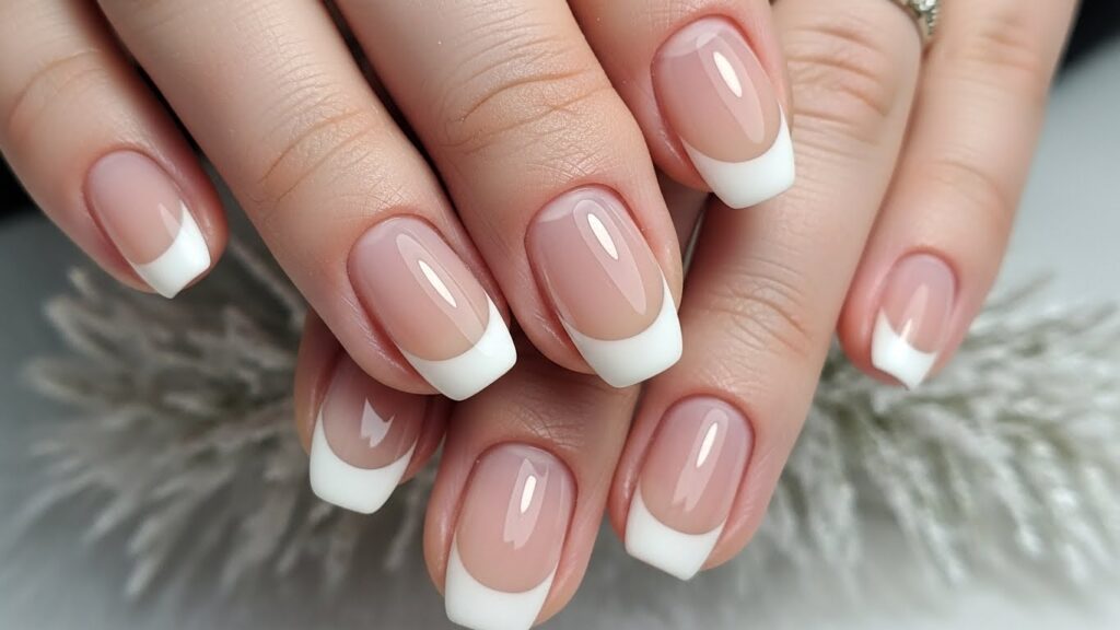 Winter French tip short nails with clean design