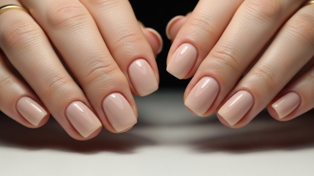 Nude beige short winter nails for everyday wear