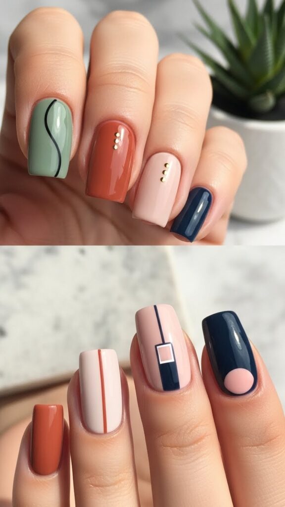 Trendy easy nail designs with minimalist patterns, modern colors, clean finish, stylish aesthetic, Pinterest-optimized