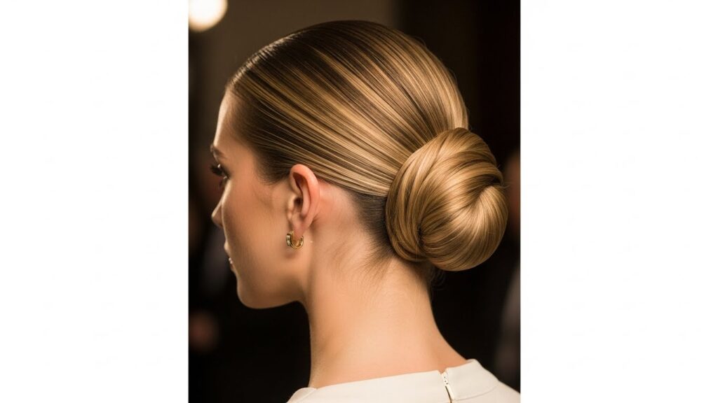 Low sleek bun hairstyle for a classy night out