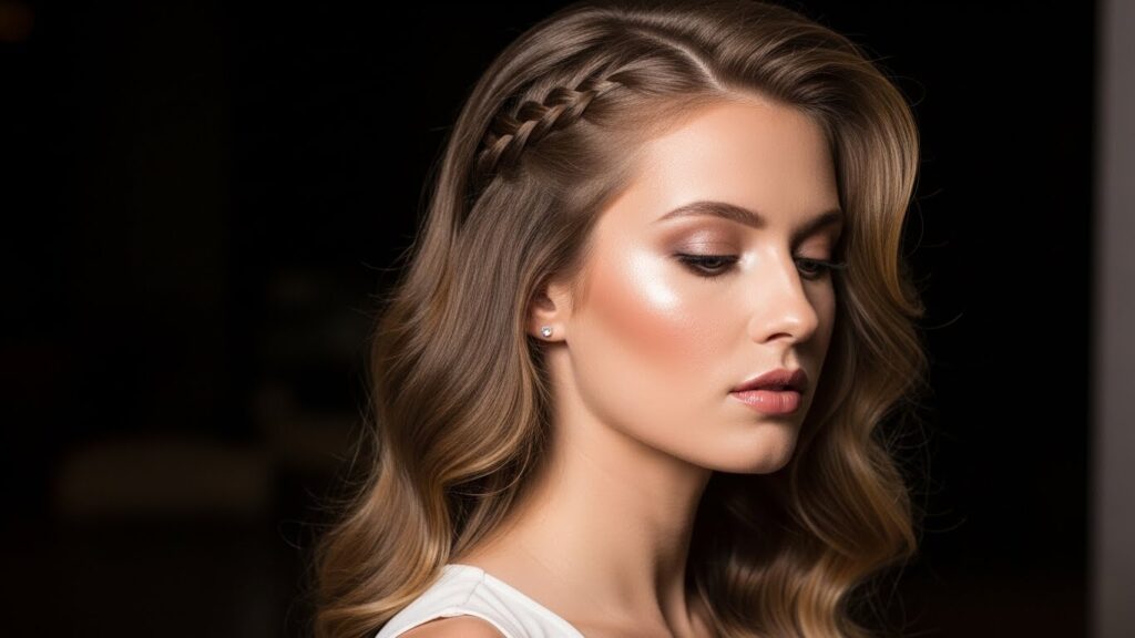 Night out hairstyle with soft waves and braided accent