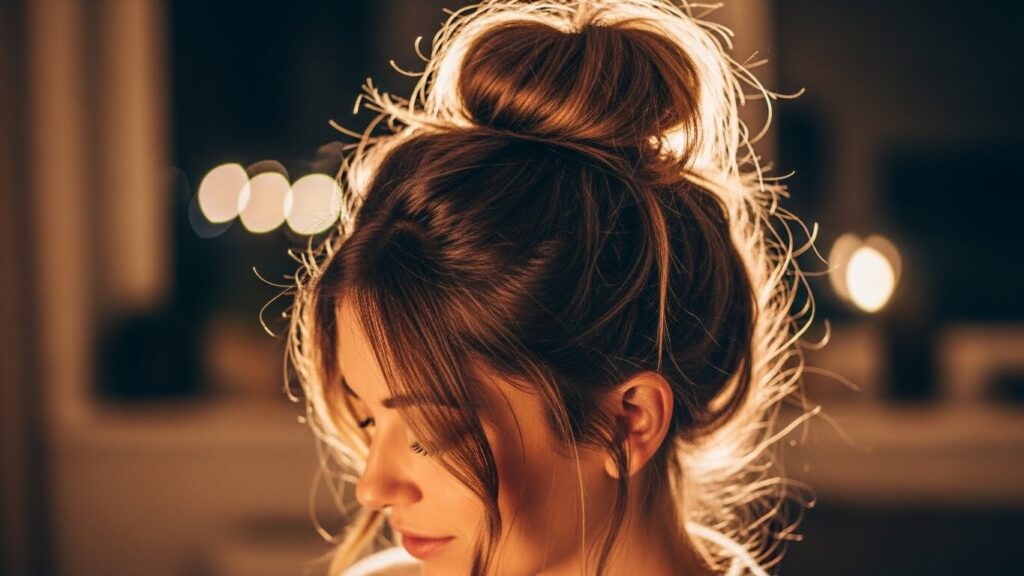 Messy bun hairstyle with texture for a casual night out