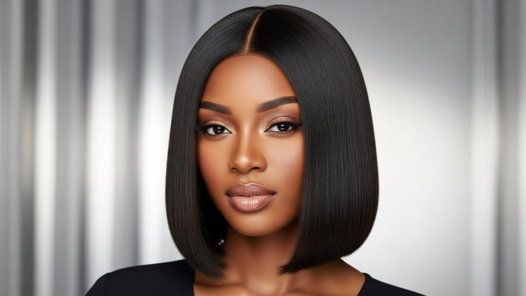 Sleek straight bob hairstyle for Black women