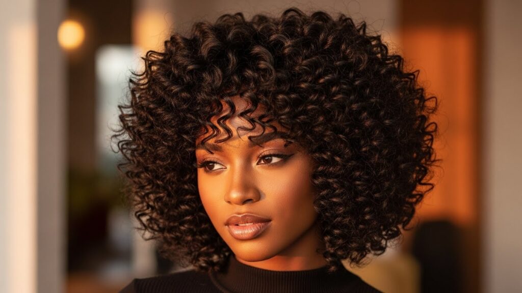 Curly bob hairstyle for Black women with natural curls