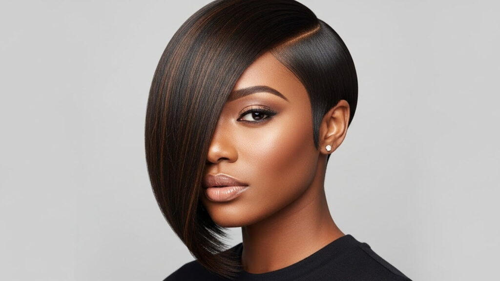 Asymmetrical bob hairstyle for Black women