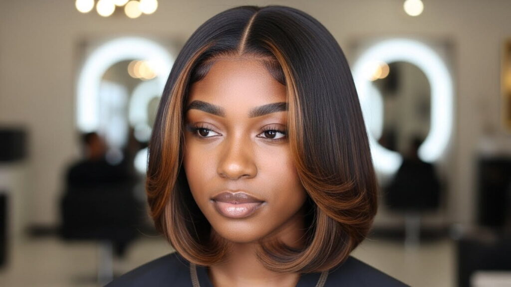 Bob hairstyle with highlights for Black women