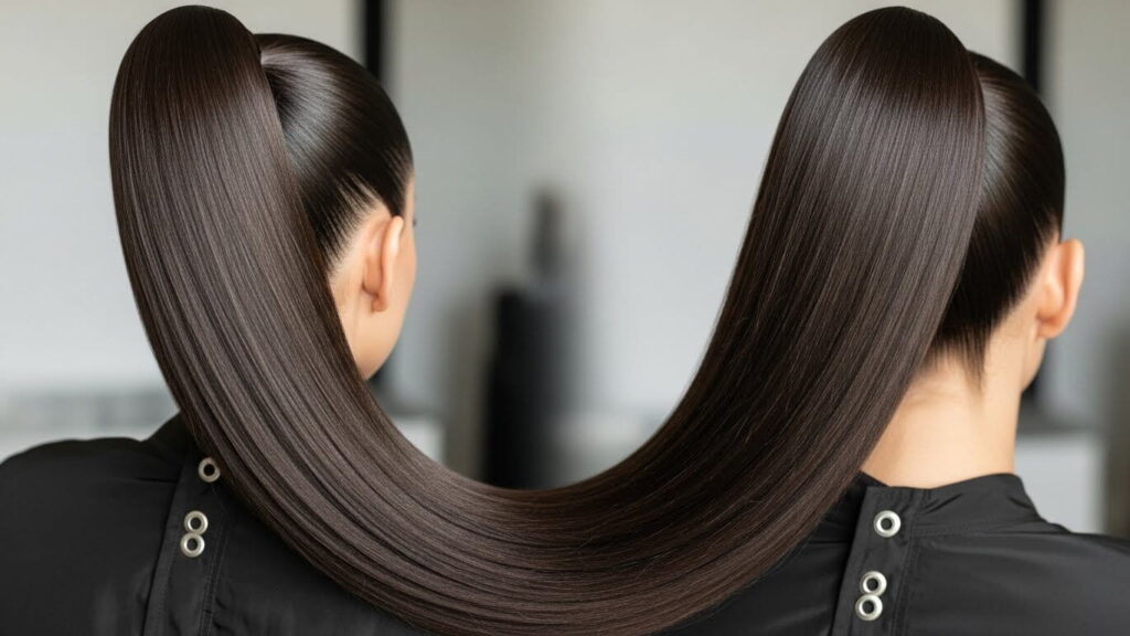 Long ponytail hair extension for instant length and volume